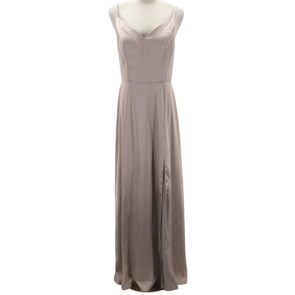 AW BRIDAL 8 M taupe satin formal party bridesmaid prom maxi dress NEW B46